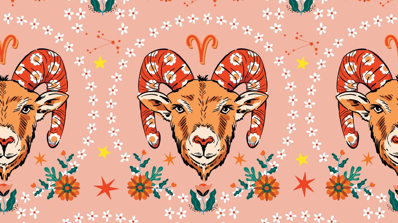 Aries zodiac star seamless pattern. Aries sign symbol stars illustration.