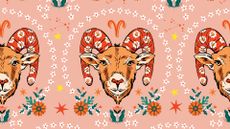 Aries zodiac star seamless pattern. Aries sign symbol stars illustration.