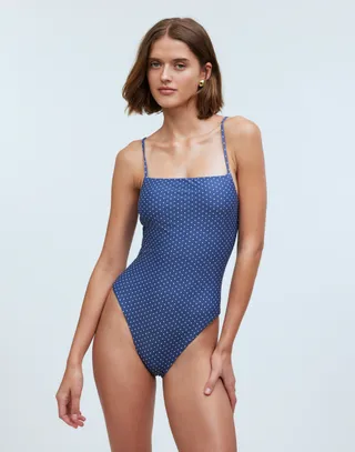 Square-Neck One-Piece Swimsuit in Polka Dot