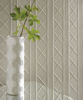 Lincrusta bamboo trellis design wallpaper ready to paint with vase and foliage