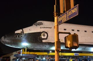 Endeavour Rolls from Los Angeles International Airport (LAX) to Sepulveda Eastway