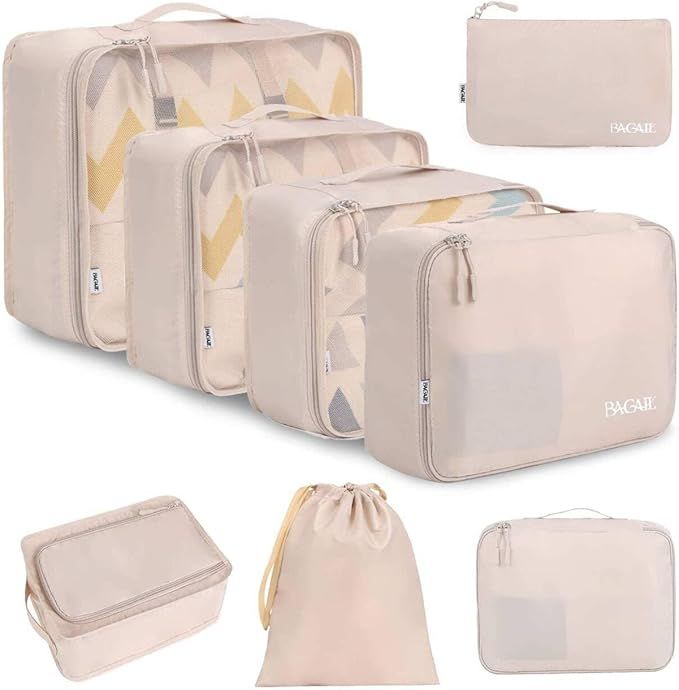 BAGAIL, Bagail 8 Set Packing Cubes Luggage Organizer Bags for Travel Accessories-Cream