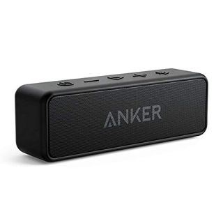 A black rectangular portable speaker