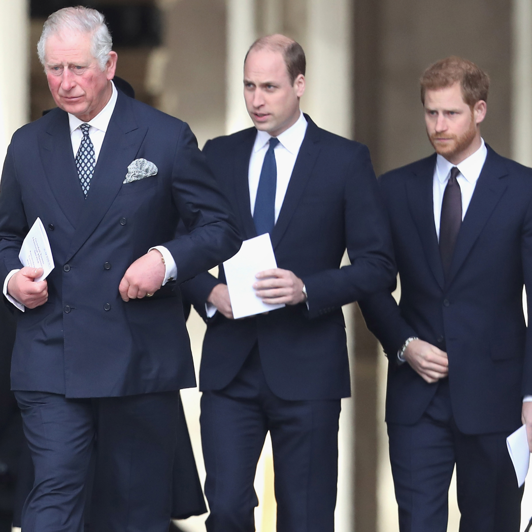 King Charles, Prince William, and Prince Harry all wear suits