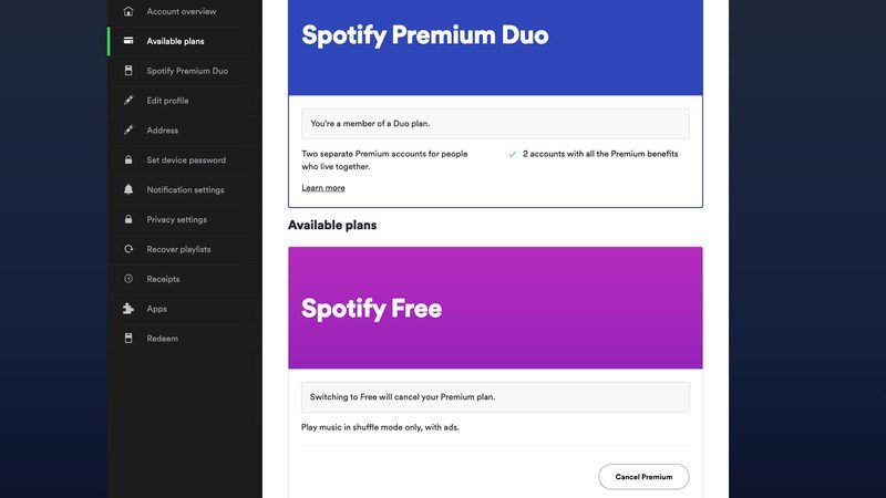 Spotify'ın mevcut planları