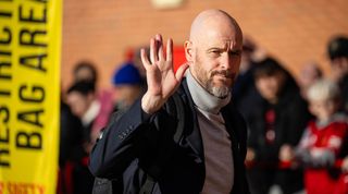 MANCHESTER, ENGLAND - NOVEMBER 11: Manager Erik ten Hag of Manchester United arrives ahead of the Premier League match between Manchester United and Luton Town at Old Trafford on November 11, 2023 in Manchester, England. (Photo by Ash Donelon/Manchester United via Getty Images)