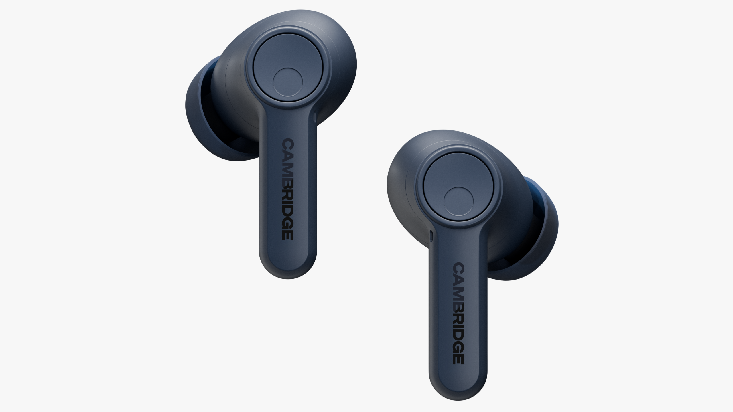 Cambridge Audio A100 SE wireless earbuds in blue on a white background