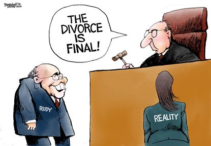 Political Cartoon U.S. Giuliani Reality Divorce Finalized