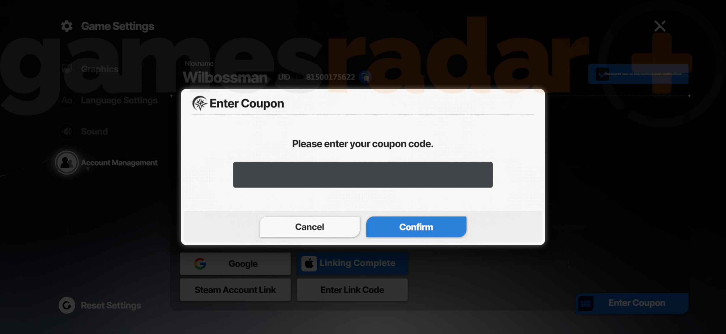 The coupon menu to redeem Star Savior codes