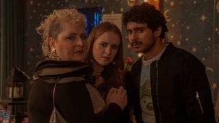 Mary (Siobhán McSweeney), Jen (Máiréad Tyers) and Kash (Bilal Hasna) in Extraordinary season 2.