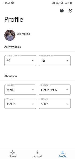 Google Fit profile tab