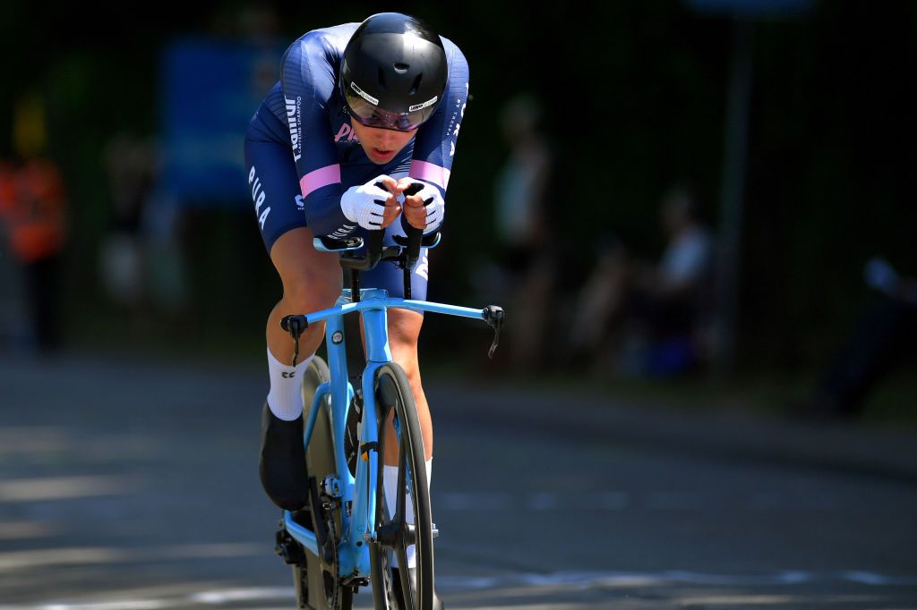 INGELMUNSTER BELGIUM JUNE 16 Julie De Wilde of Belgium during the 122th Belgian Road Championship 2021 Womens Individual Time Trial a 249km race from Ingelmunster to Ingelmunster ITT bkingelmunster belgiancycling on June 16 2021 in Ingelmunster Belgium Photo by Luc ClaessenGetty Images