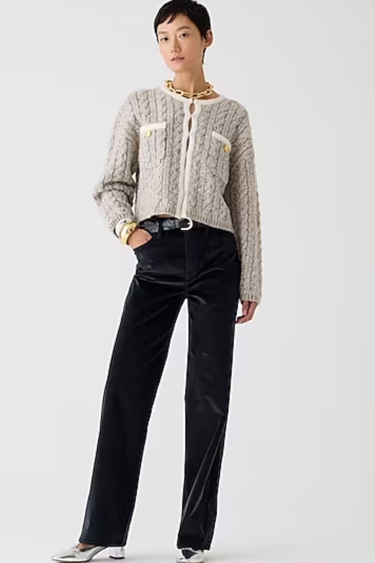 J.Crew Full-length slim wide-leg pant in stretch velvet