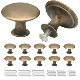 Misuyue 10pc Drawer Knobs Vintage, Cupboard Handles Knobs Round Bronze Colour, Antique Brass Door Knobs, Chic Cabinet Knobs, 30mm Small Door Knobs for Wardrobes, Kitchen, Furniture