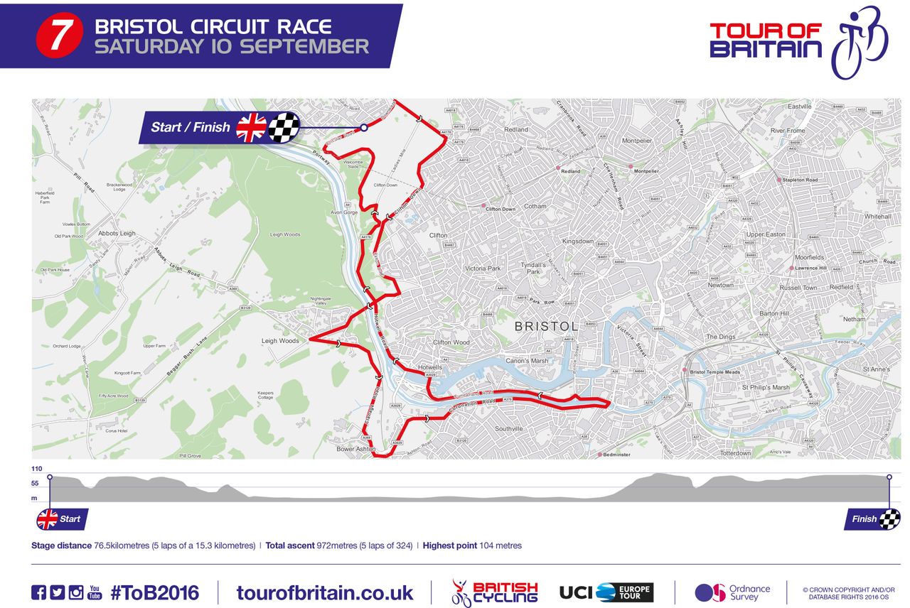2016 Tour of Britain stage 7b map and profile