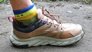 Man wearing Hoka Anacapa Low GTX walking shoe