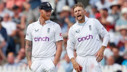 England captain Ben Stokes with former skipper Joe Root 