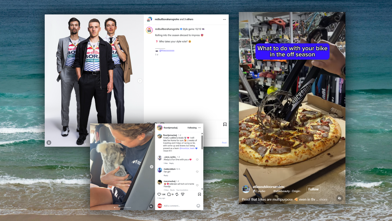 Seaside background with instagram screenshots over it