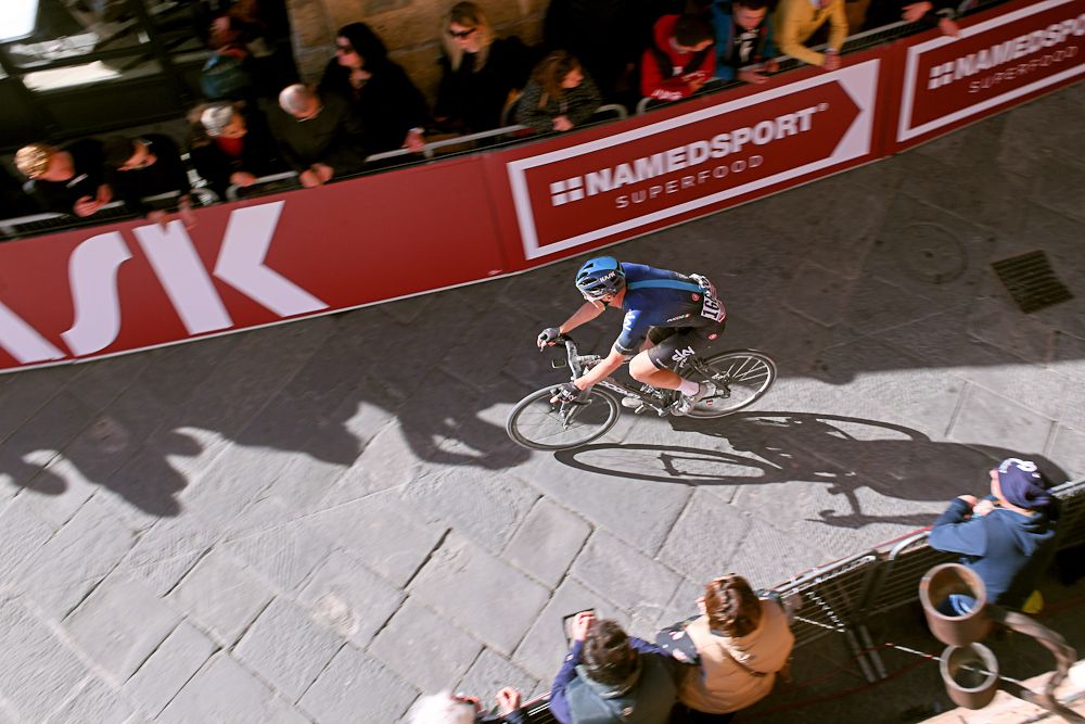 Salvatore Puccio rides to the finish of Strade Bianche