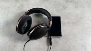 The Sennheiser HD 505 headphones with a hi-res audio player