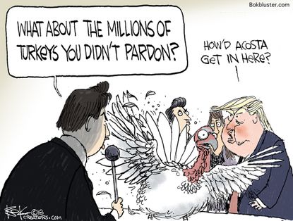 Political cartoon U.S. Trump Jim Acosta CNN White House turkey pardon