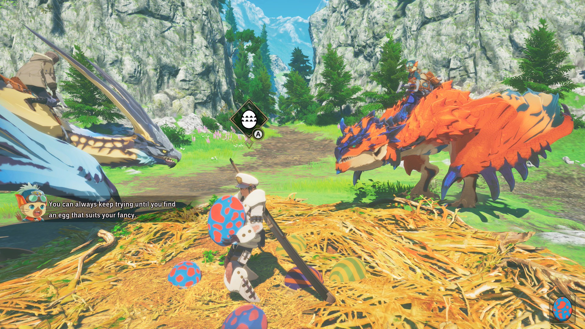 Grabbing an egg from a nest in Monster Hunter Stories 3: Twisted Reflection