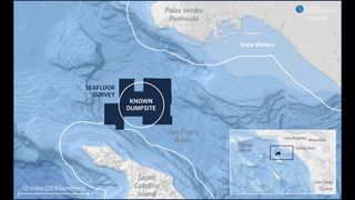 The seafloor survey covered 36,000 acres in the San Pedro Basin. The known dumpsite is roughly 12 miles offshore Palos Verdes, and eight miles from Santa Catalina Island.
