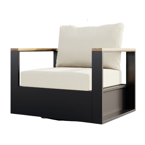 Homary, Free Shipping on Outdoor Beige Wood & Aluminum Swivel Chair With Cushion