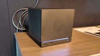 Valve's new Steam Machine during a visit to Valve HQ in Bellevue, Washington. The Steam Machine is a compact living room gaming PC.