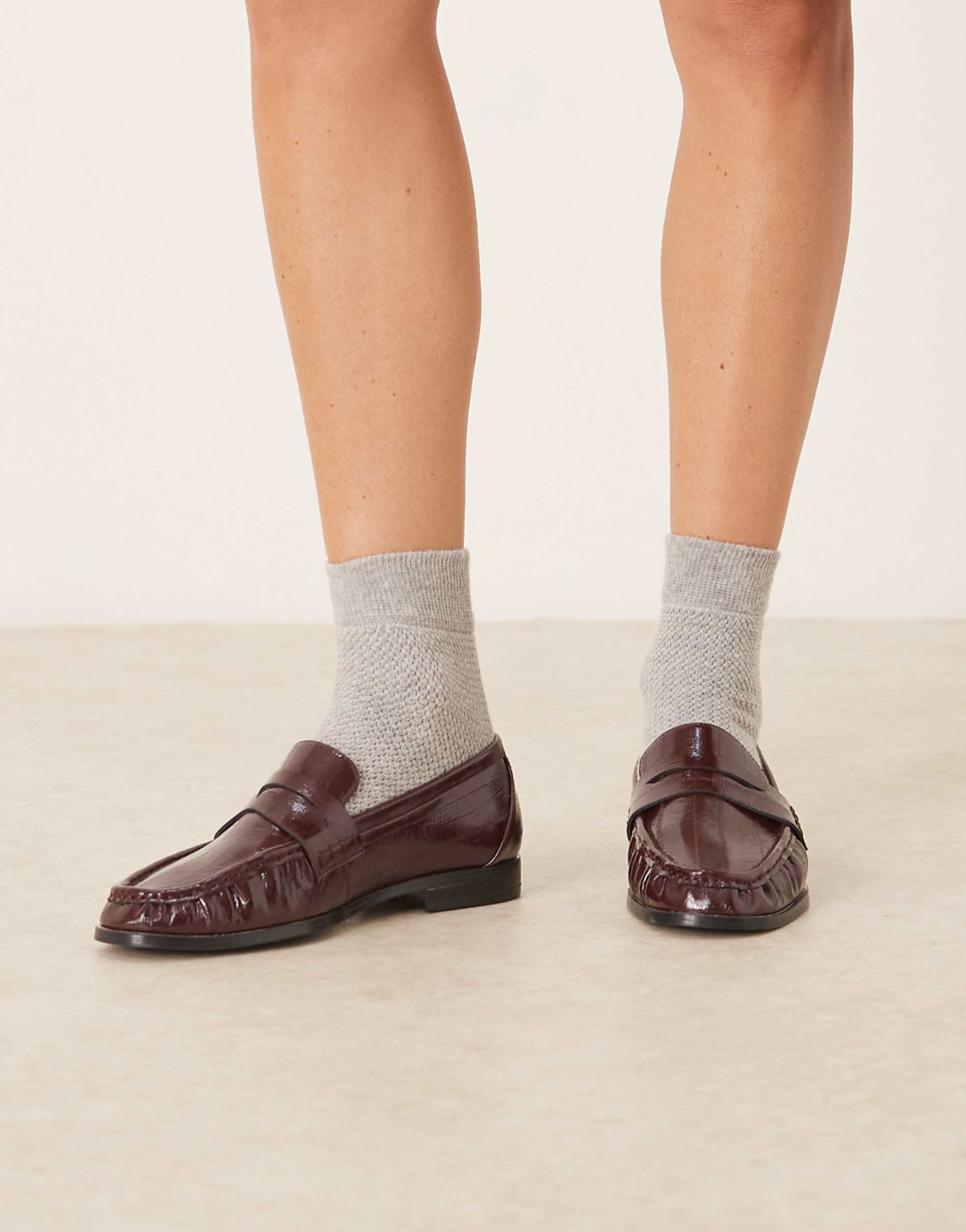 Asos Design Minnie Ruched Detail Loafers in Burgundy