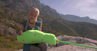 The Mother of Dragons (Emilia Clarke) should really be the "Mother of Oddly Shaped Green Screen Objects."