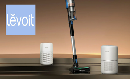 Levoit logo top left with an image of a hoover, and two dehumidifiers