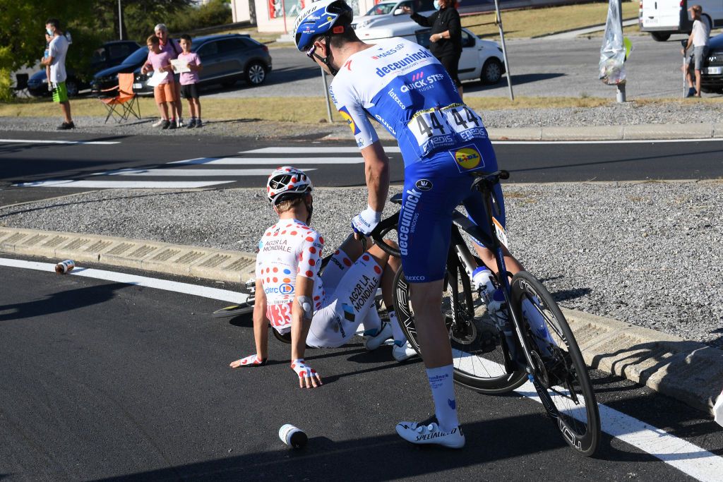 SISTERON FRANCE AUGUST 31 Remi Cavagna of France and Team Deceuninck QuickStep Benoit Cosnefroy of France and Team Ag2R La Mondiale Polka Dot Mountain Jersey during the 107th Tour de France 2020 Stage 3 a 198km stage from Nice to Sisteron 488m TDF2020 LeTour on August 31 2020 in Sisteron France Photo by Franck Faugere PoolGetty Images