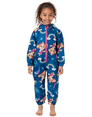 Paw Patrol Girls Puddle Suit | Navy Blue All In One Rain Coat For Children | Skye Rescue Pups Shooting Star Rainbow Print | Long Sleeve with Cuffs Jacket | Fun Merchandise Gift for Kids & Toddlers