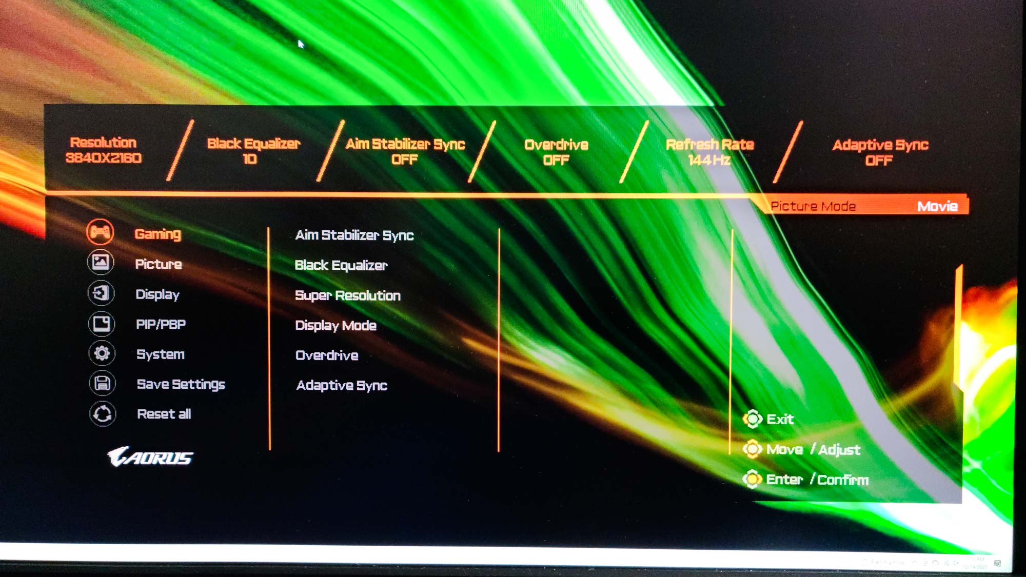 Gigabyte Aorus FI32U settings