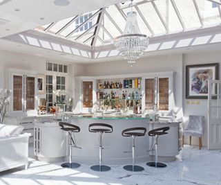 bar area in white kitchen conservatory