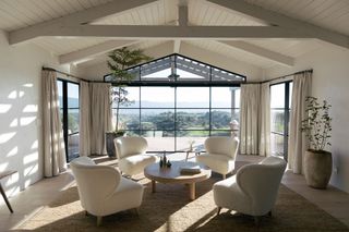 Neutral living room with a panoramic countryside view