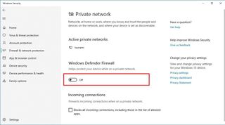 Windows Defender disable firewall option