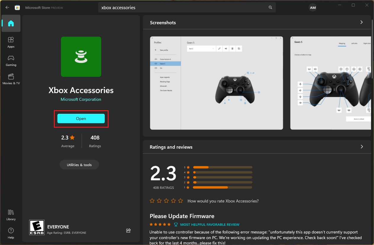 Open Xbox Accessories app