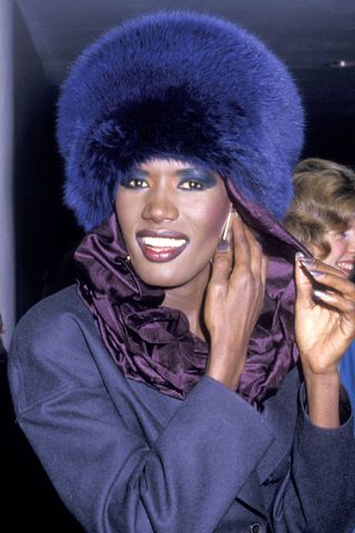 Grace Jones pictured with navy blue eyeshadow