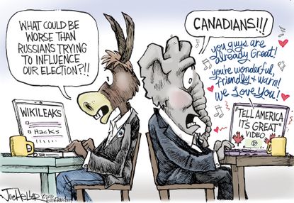 Political cartoon U.S. foreign relations Russia Canada GOP Democrats