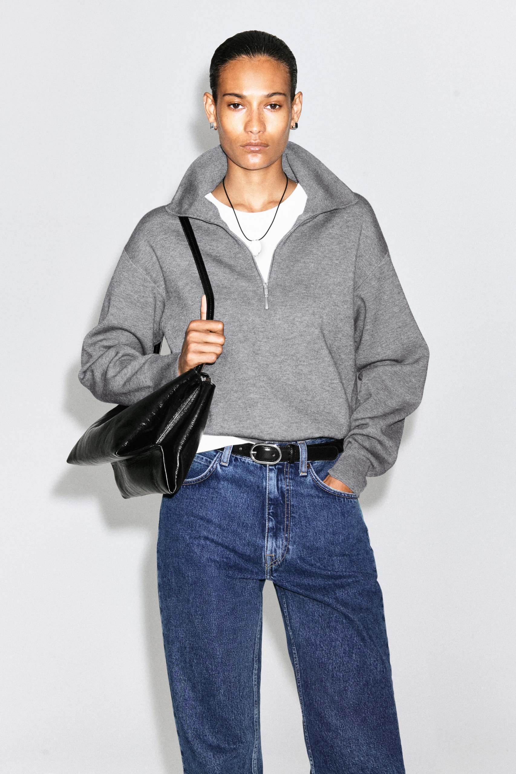 Mock-Neck Half-Zip Knitted Sweater
