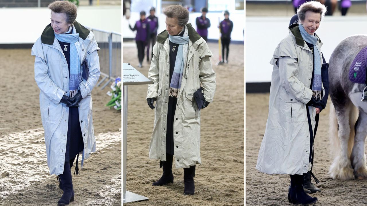 A composite of three pictures of Princess Anne during a visit to Nantwich in 2024