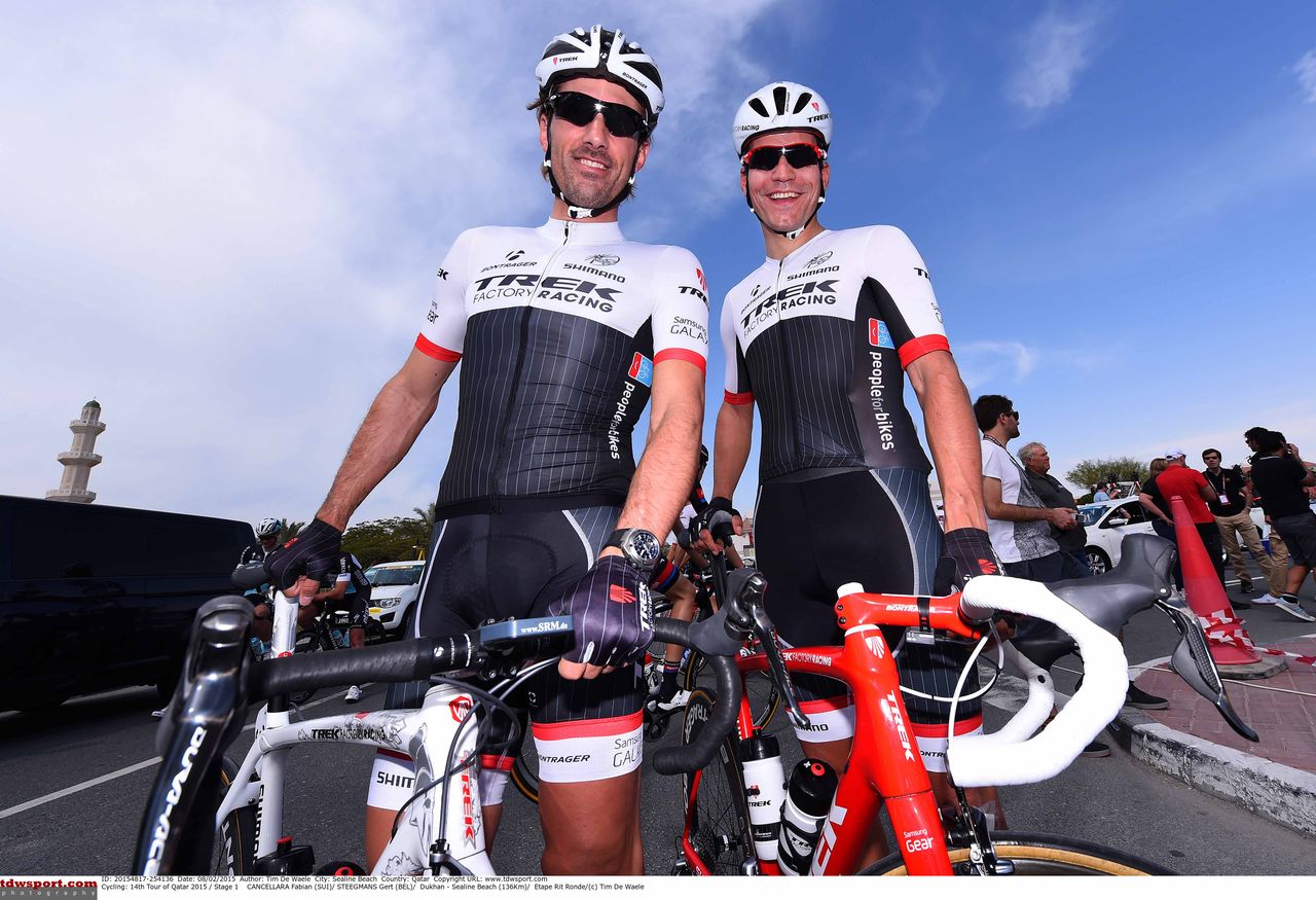 Fabian Cancellara and his new Trek teammate Gert Steegmans.