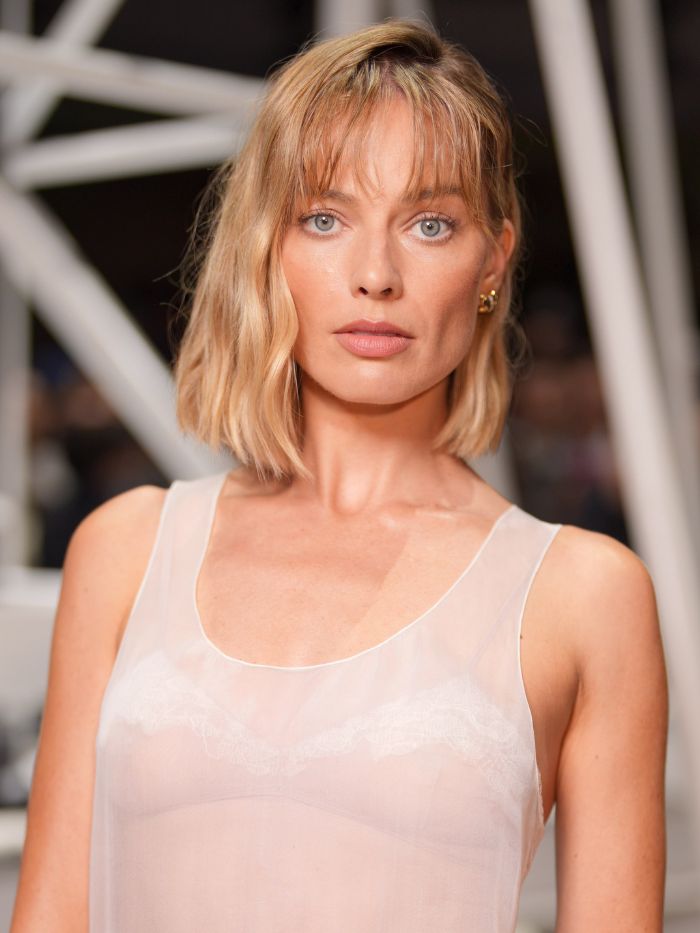 Margot Robbie with a bob hairstyle at the Chanel fashion show as part of Paris Fashion Week Fall 2026 held at Grand Palais on March 09, 2026 in Paris, France