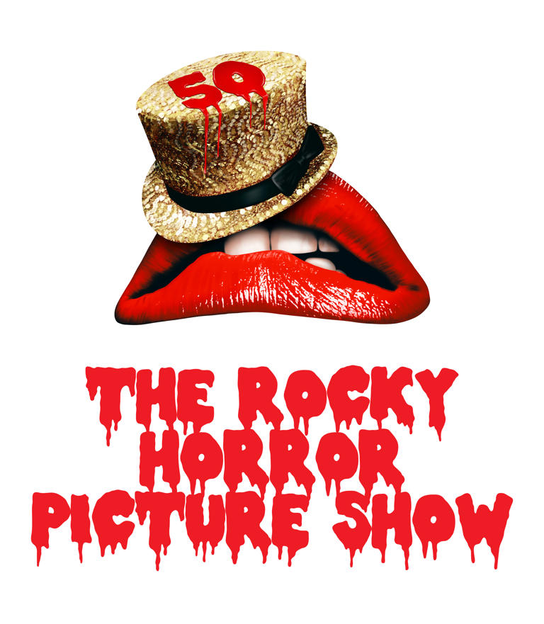 a movie poster with red lettering and disembodied red lips with a gold top hat