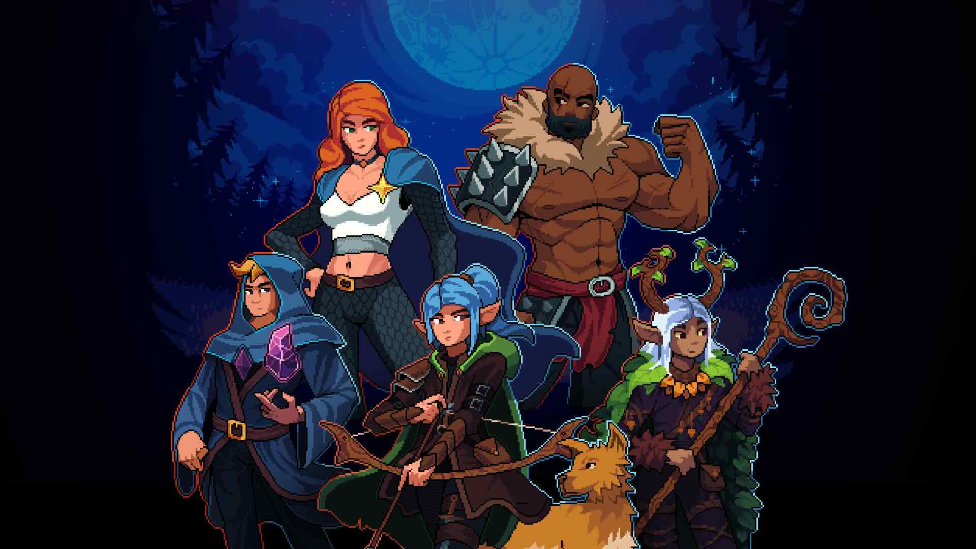 A lineup of heroes in AfterQuest.