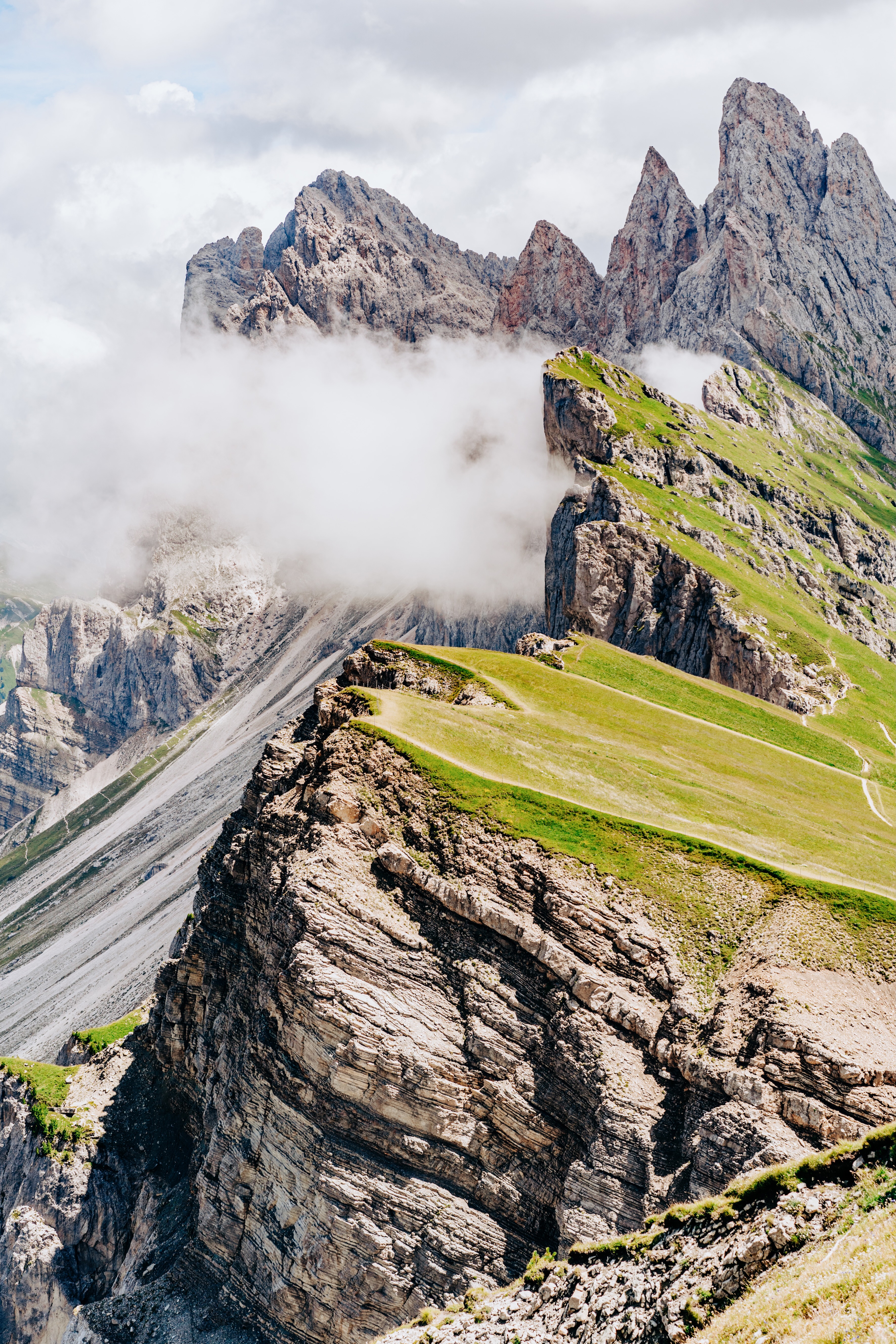 Seceda Mountain peak shrouded in cloud