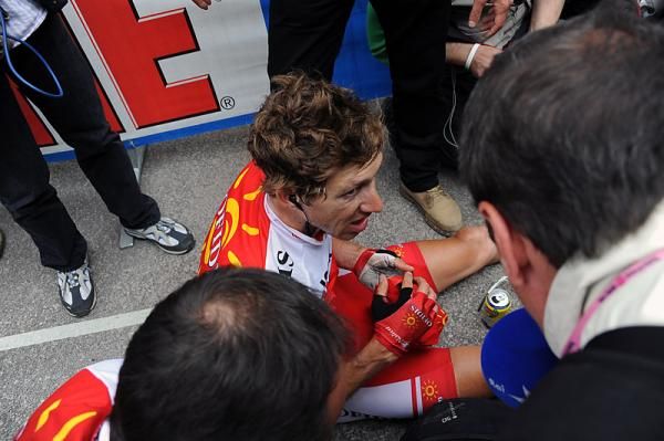An exhausted Damien Monier (Cofidis, le Credit en Ligne) gathers himself after winning stage 17.