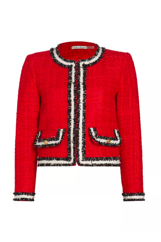 Red Color Trend 2023 | Alice + Olivia Landon Cropped Tweed Jacket